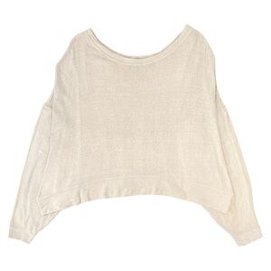 Na Nin Margot Raw Silk Cropped Sweatshirt - Beige Tan Oversized Long Sleeve Top